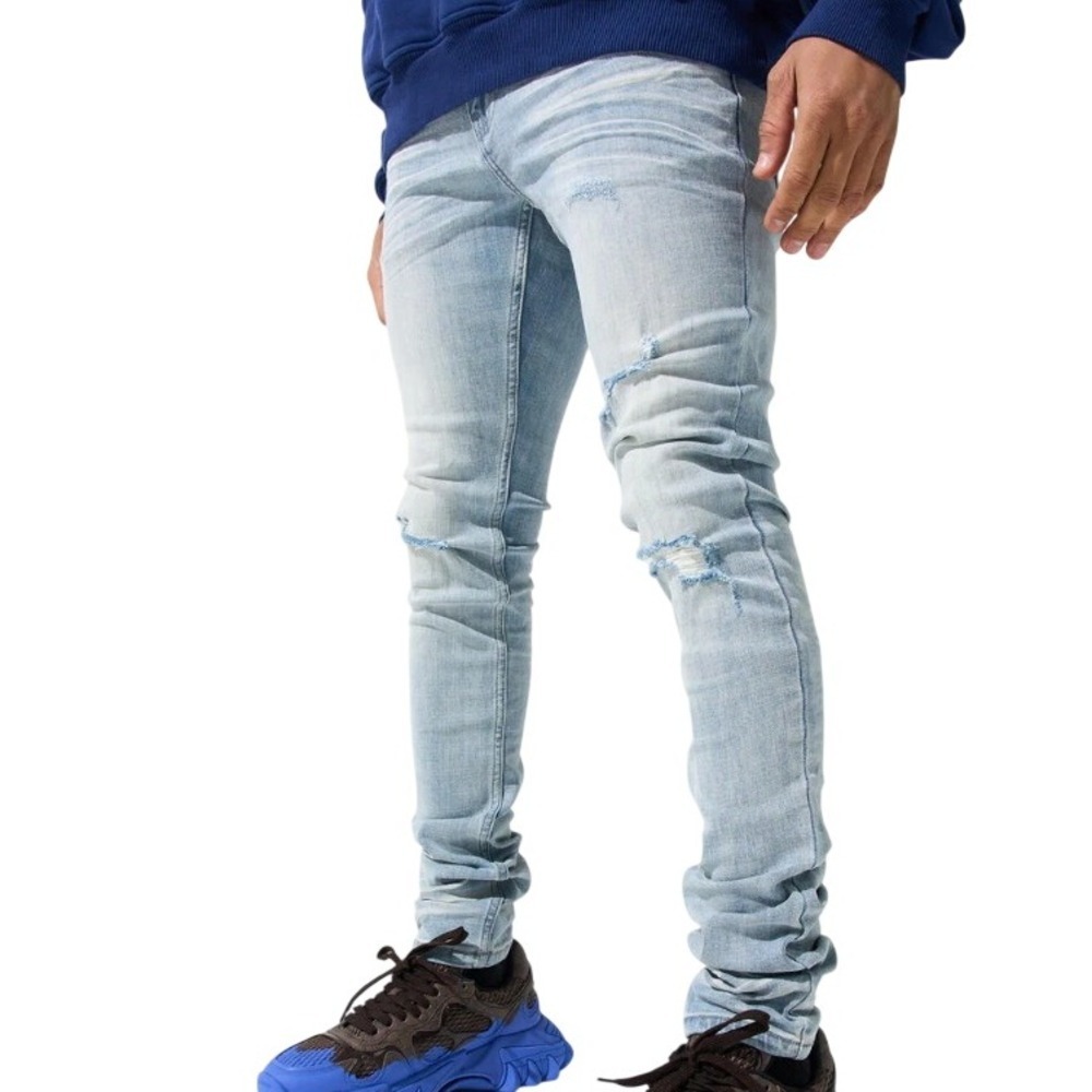 Serenede Mens 38 Potala Palace Fitted Distressed Skinny Jeans